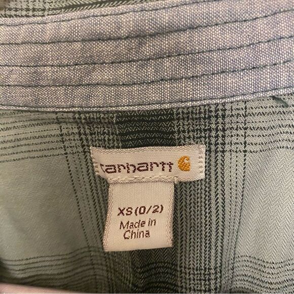 Carhartt Long sleeve button down gray plaid 100% cotton flannel shirt woman’s XS - Picture 5 of 10